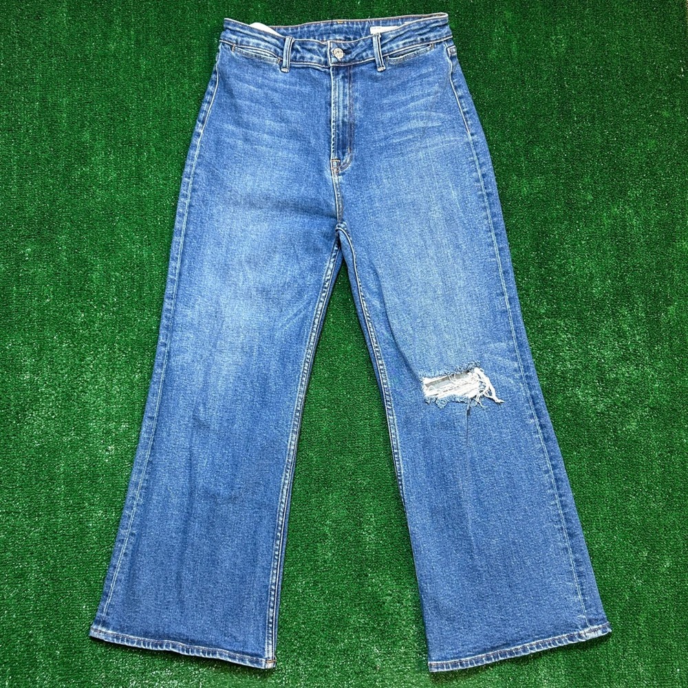 NoEnd Denim Wide Leg Crop Womens Jeans 30 Blue Distressed USA